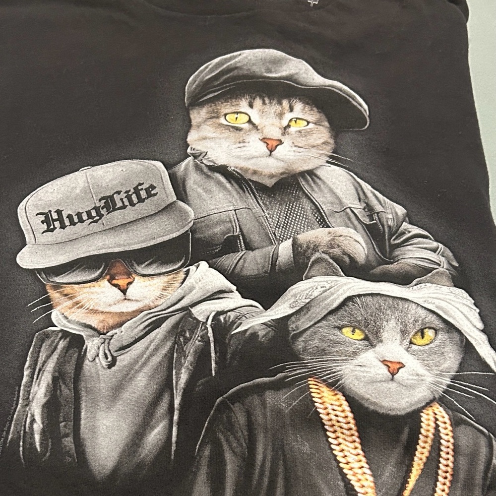 Hug Life Black Cat Premium Size XL Graphic T-Shirt